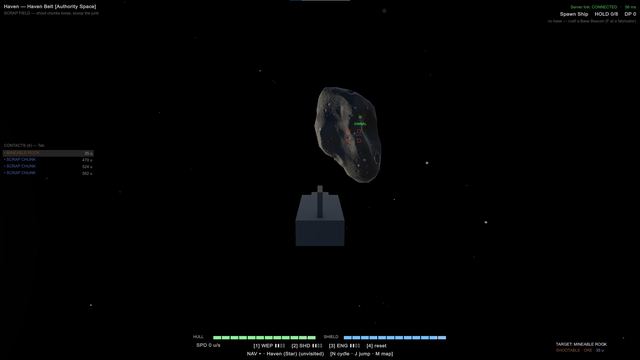 A ship targeting a mineable asteroid in a salvage field in Deep Black.